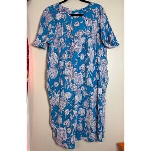 Sante Classics XL 100% Cotton V Neck Floral Housedress Moomoo Lounge Dress